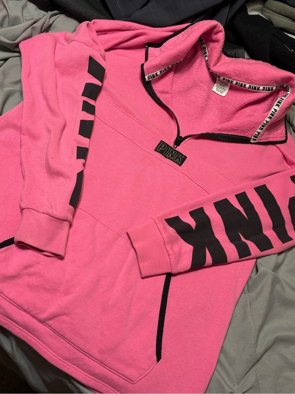 PINK Victoria's Secret Hot Pink Half-Zip Hoodie